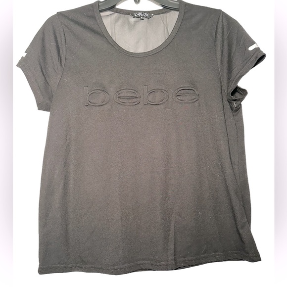 Women’s Bebe Sport Short‎ Sleeve Black Top With Reflective Stripes Size M - Picture 1 of 6